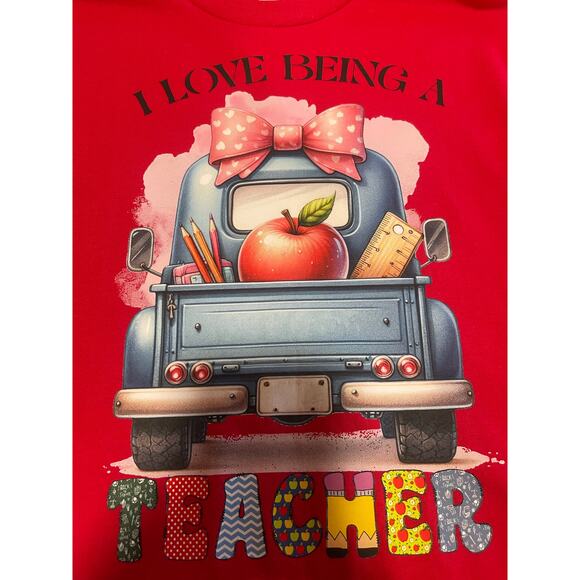 Bella + Canvas Adult Large New Red T Shirt With DTF ( I Love Being A Teacher) - Picture 5 of 11